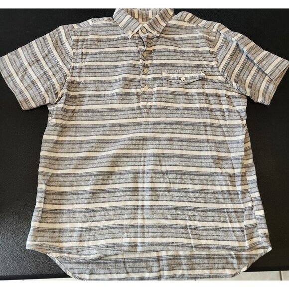 Old Navy Linen Blend Polo Shirt Regular Fit Blue Striped Pocket Golf Small EUC - Picture 8 of 10